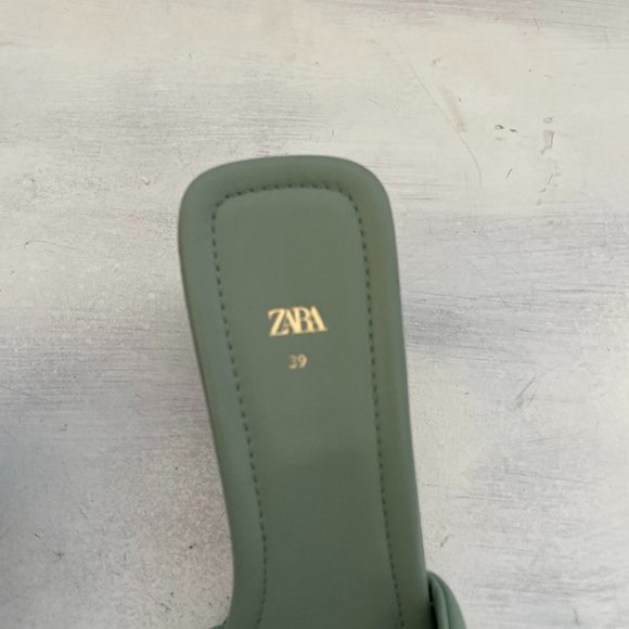 Zara Women's Slip On Sandals Knotted Leather Square Toe Heels in Green Sz 39 - Picture 2 of 8